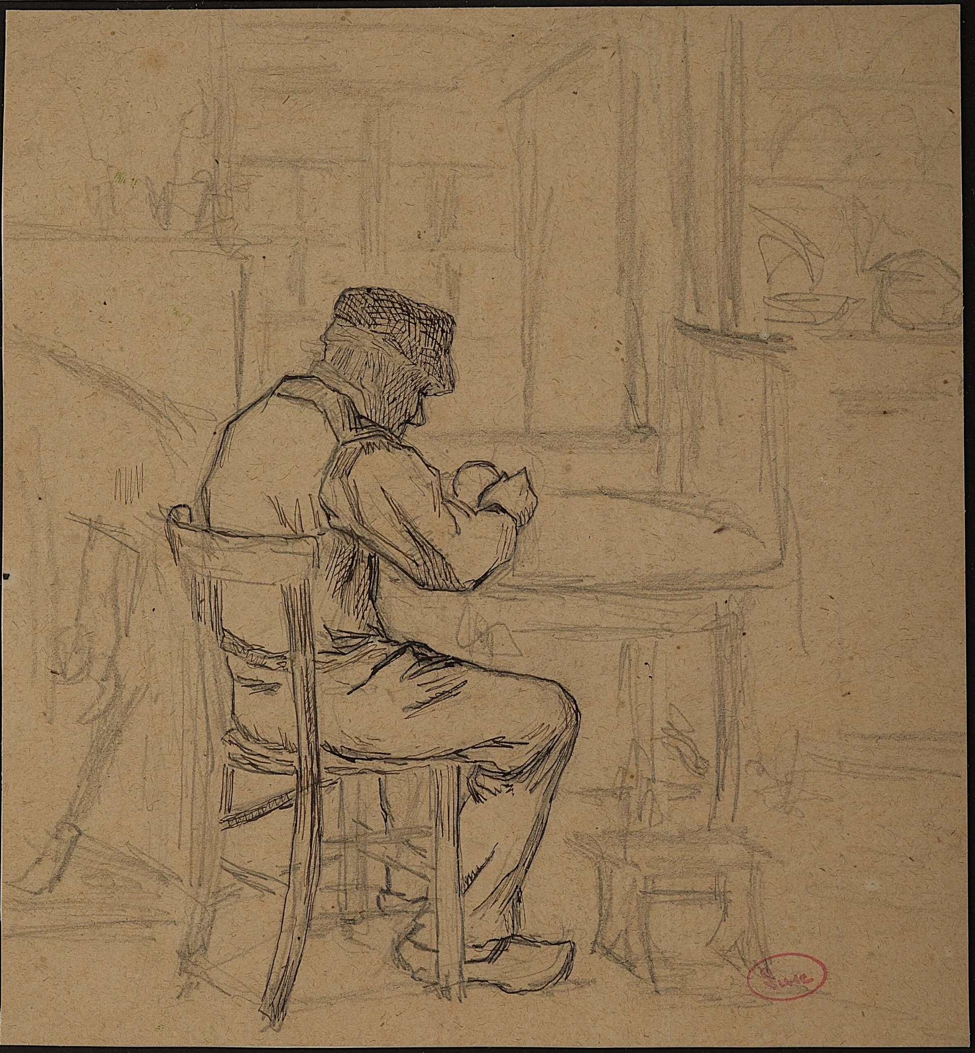 Luce – Mann in Holzschuhen am Tisch, Arte y Pintura