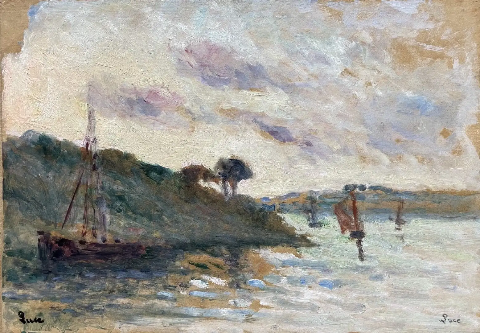 Pintura de Maximilien Luce del Siglo XX - Barcos en la Marea de Trieux