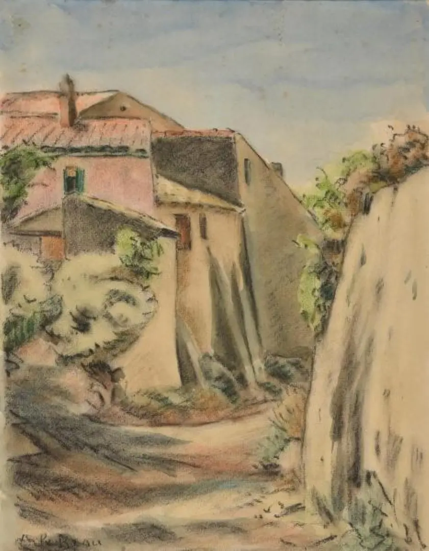 Acuarela de Alcide Le Beau del Siglo XX – Korsisches Dorf, Arte y Pintura, Siglo XX