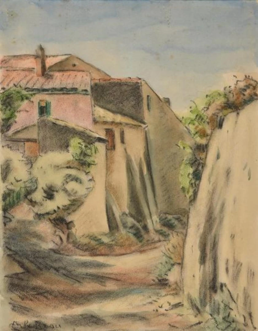 Acuarela de Alcide Le Beau del Siglo XX – Korsisches Dorf, Arte y Pintura, Siglo XX