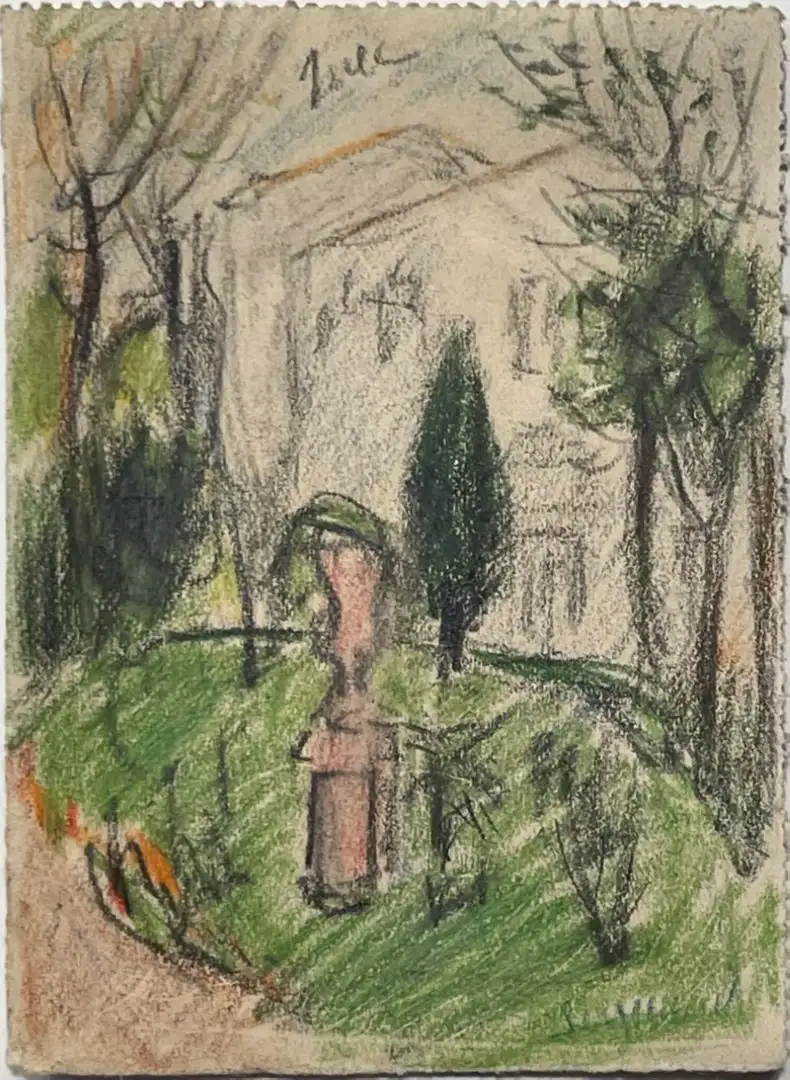 Dibujo de René Seyssaud del Siglo XX – Escultura en el Parque
