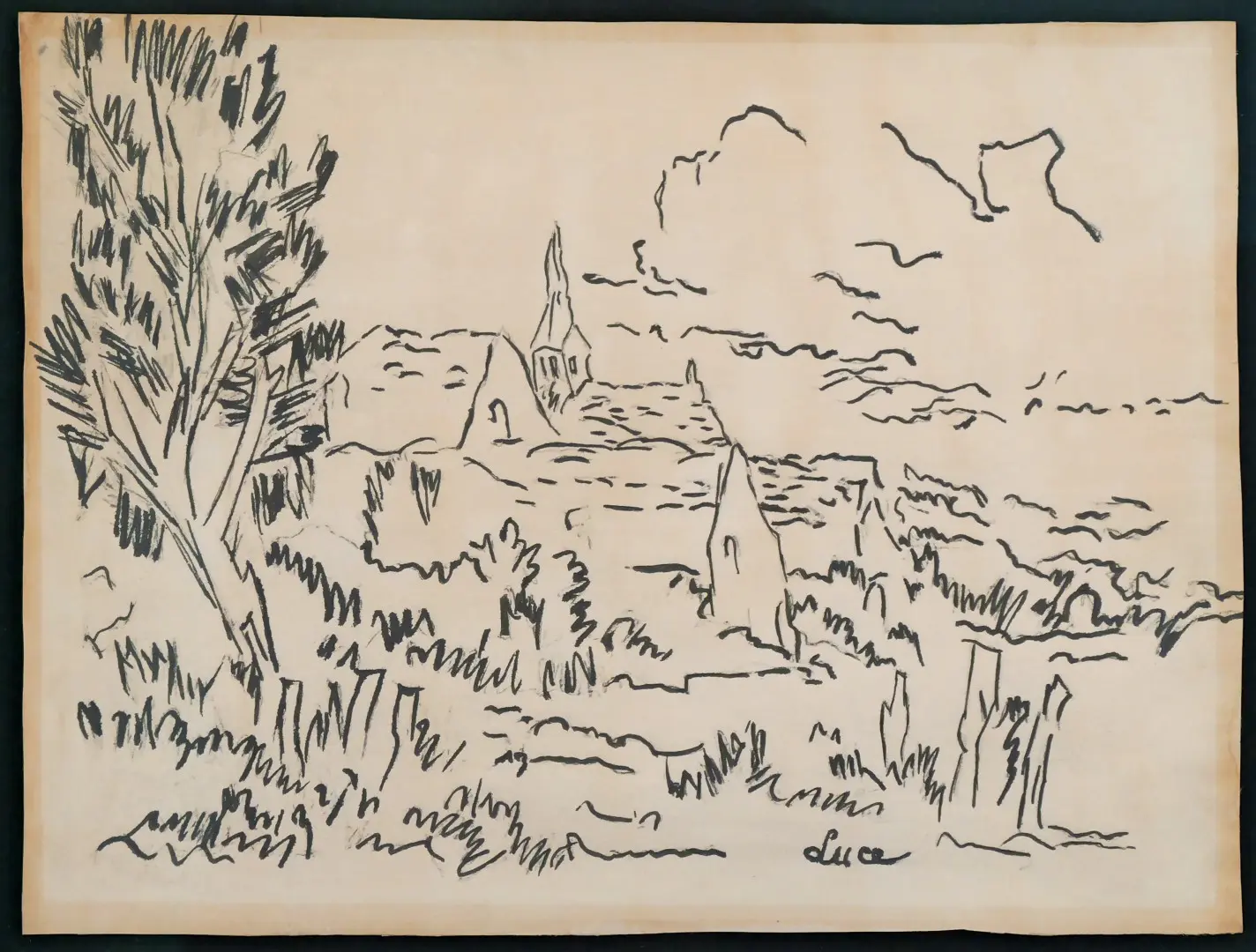 Dibujo de Maximilien Luce del Siglo XX – Das Dorf Rolleboise, Arte y Pintura, Siglo XX