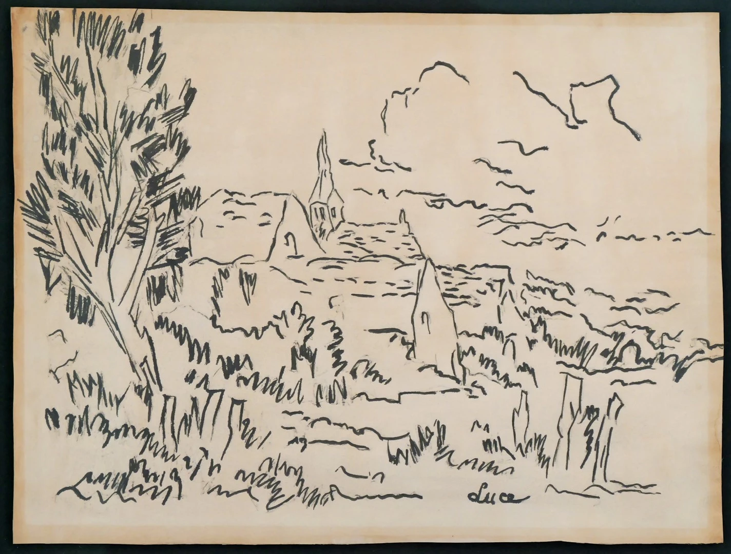 Dibujo de Maximilien Luce del Siglo XX – Das Dorf Rolleboise, Arte y Pintura, Siglo XX