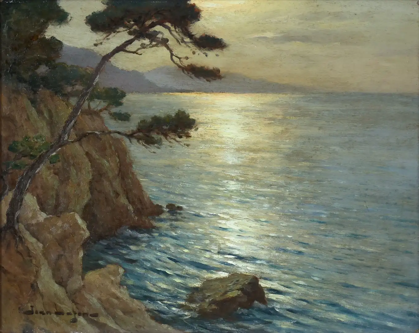 Pintura de Jean Lafon del Siglo XX - Felsenküste im Abendlicht