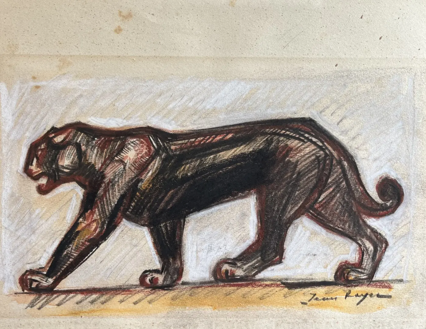 Dibujo de Jean Royer del Siglo XX – Panther Schreitender, Arte y Pintura, Siglo XX