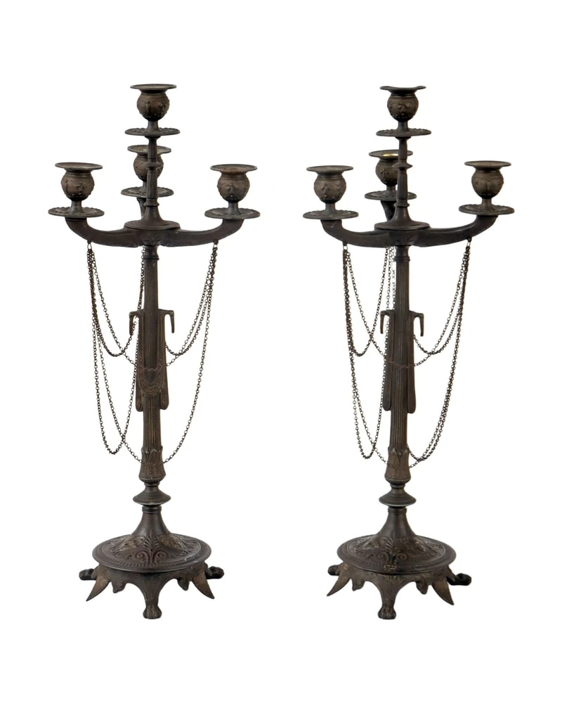 Candelabro del Siglo XIX en Bronce Estilo Pompeyano, Iluminación, Siglo XIX