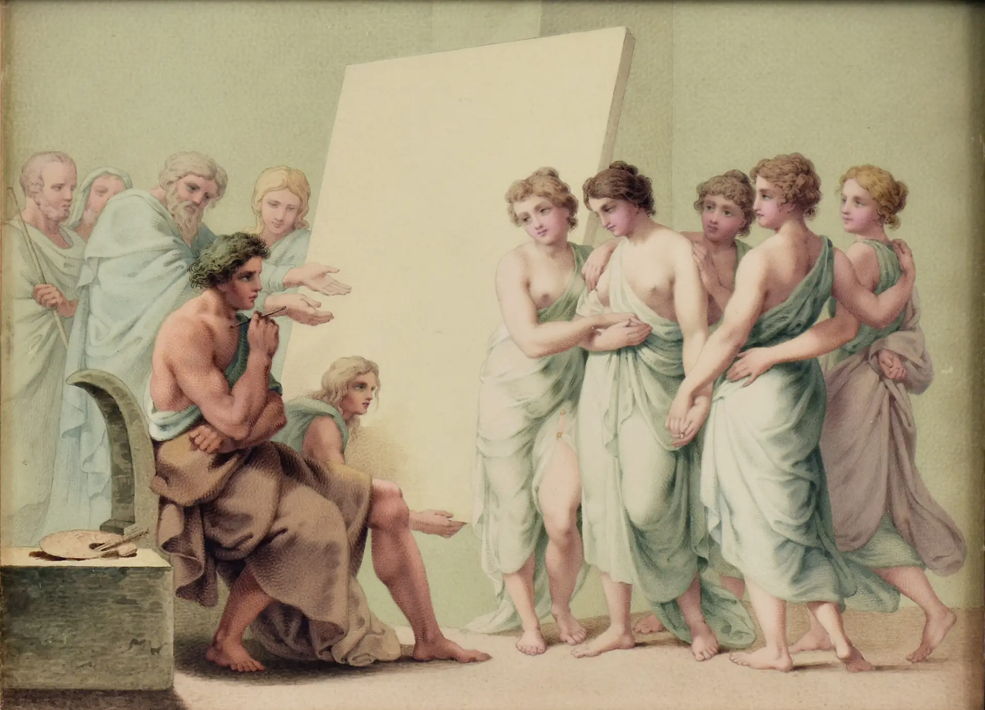 Acuarela de Zeuxis y las Bellas de Kroton del Siglo XVIII, Arte y Pintura, Siglo XVIII · vista 4/4