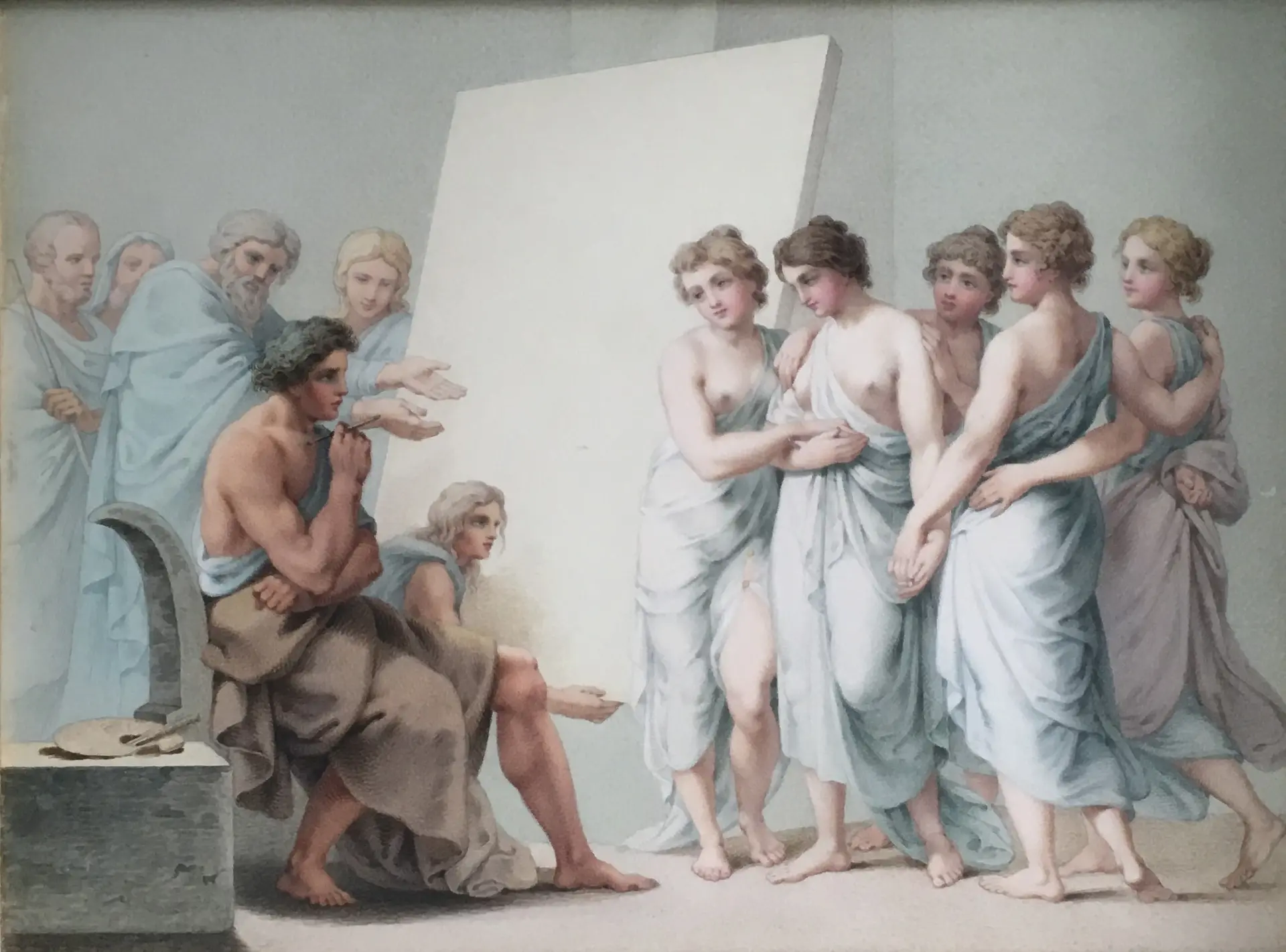 Acuarela de Zeuxis y las Bellas de Kroton del Siglo XVIII, Arte y Pintura, Siglo XVIII · vista 2/4
