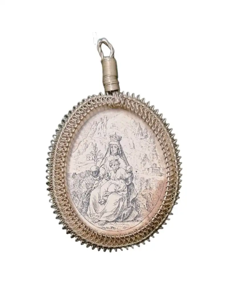 Medallón relicario de la virgen de Montserrat y san Antonio, Siglo XIX