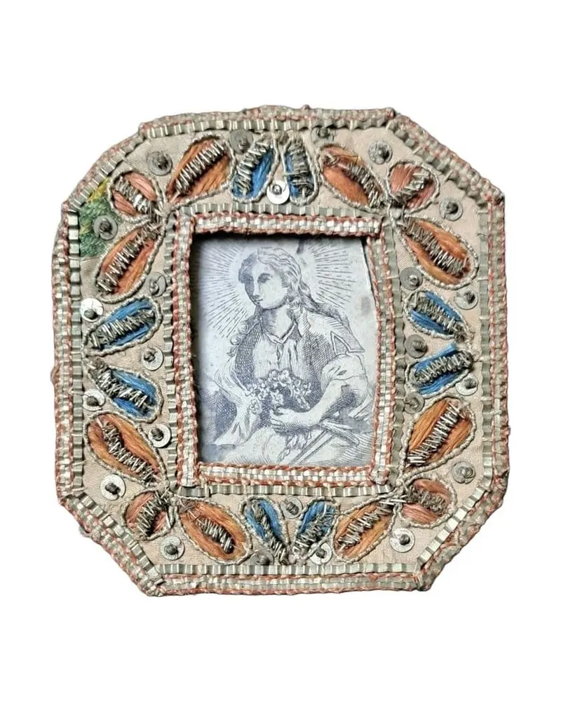 Madonna Addolorata. Cartella o reliquiario ricamato in filo d'argento, XVIII-XIX secolo