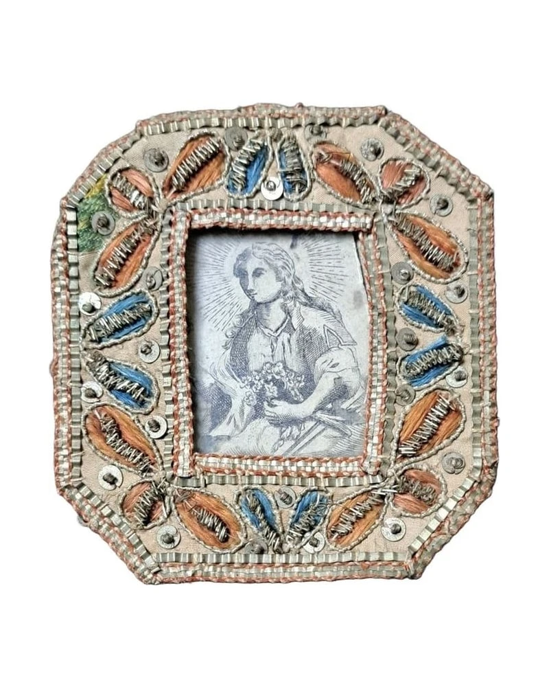 Madonna Addolorata. Cartella o reliquiario ricamato in filo d'argento, XVIII-XIX secolo