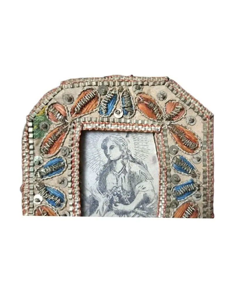 Madonna Addolorata. Cartella o reliquiario ricamato in filo d'argento, XVIII-XIX secolo · vista 2/6
