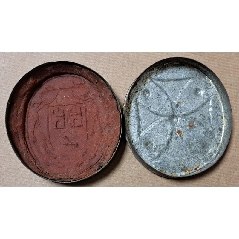 Sello episcopal en lacre con escudo heráldico (Torres). Caja metálica. S. XIX, Siglo XIX · vista 2/8