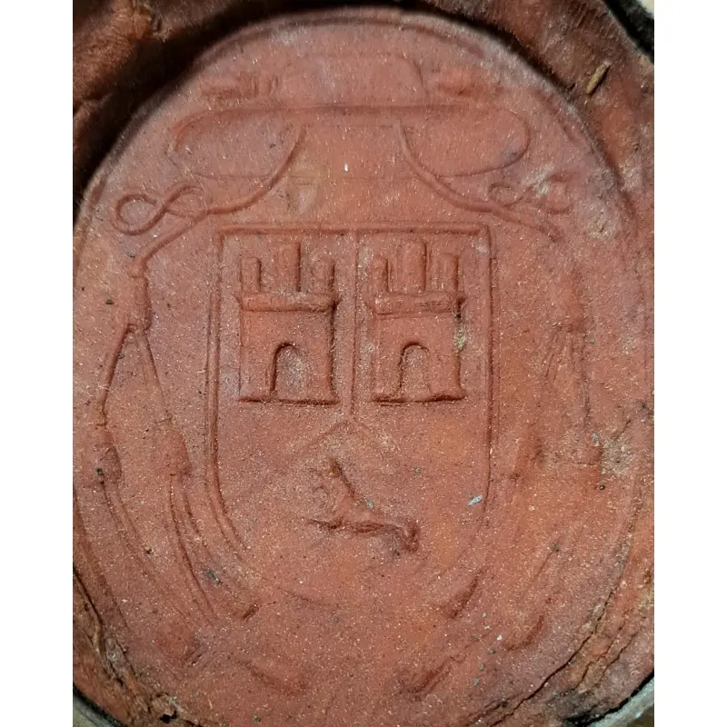 Sello episcopal en lacre con escudo heráldico (Torres). Caja metálica. S. XIX, Siglo XIX · vista 8/8