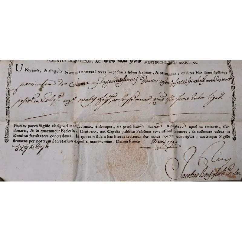 Certificado eclesiástico original de reliquias sagradas fechado en Roma en 1794 · vista 2/8