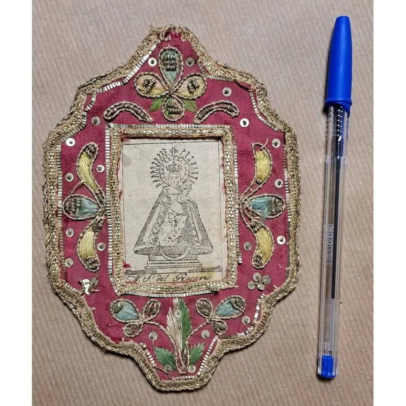 Nuestra señora del Rosario. Cartela o relicario bordado en hilo de oro S. XVIII, Siglo XVIII · vista 8/8