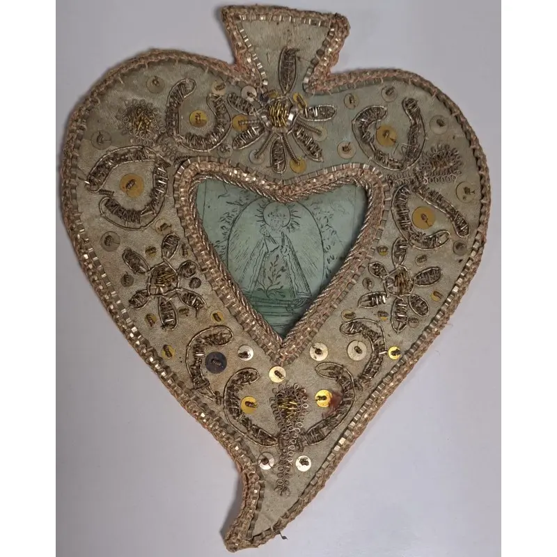 Pareja de Relicarios Bordados, Inmaculado Corazón de María, Siglo XIX, Siglo XIX · vista 3/10