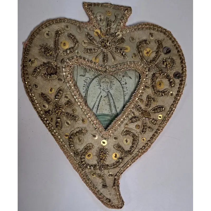 Pareja de Relicarios Bordados, Inmaculado Corazón de María, Siglo XIX, Siglo XIX · vista 5/10