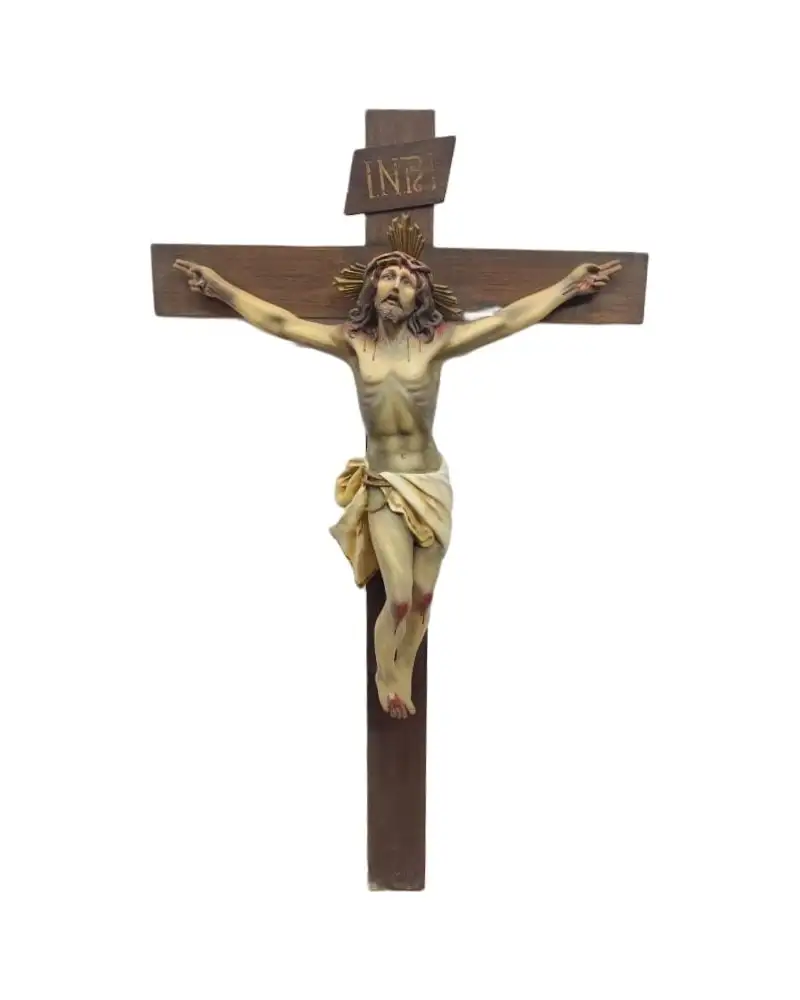 Gran crucifijo de 104 cm imagen 56 cm, principios siglo XX