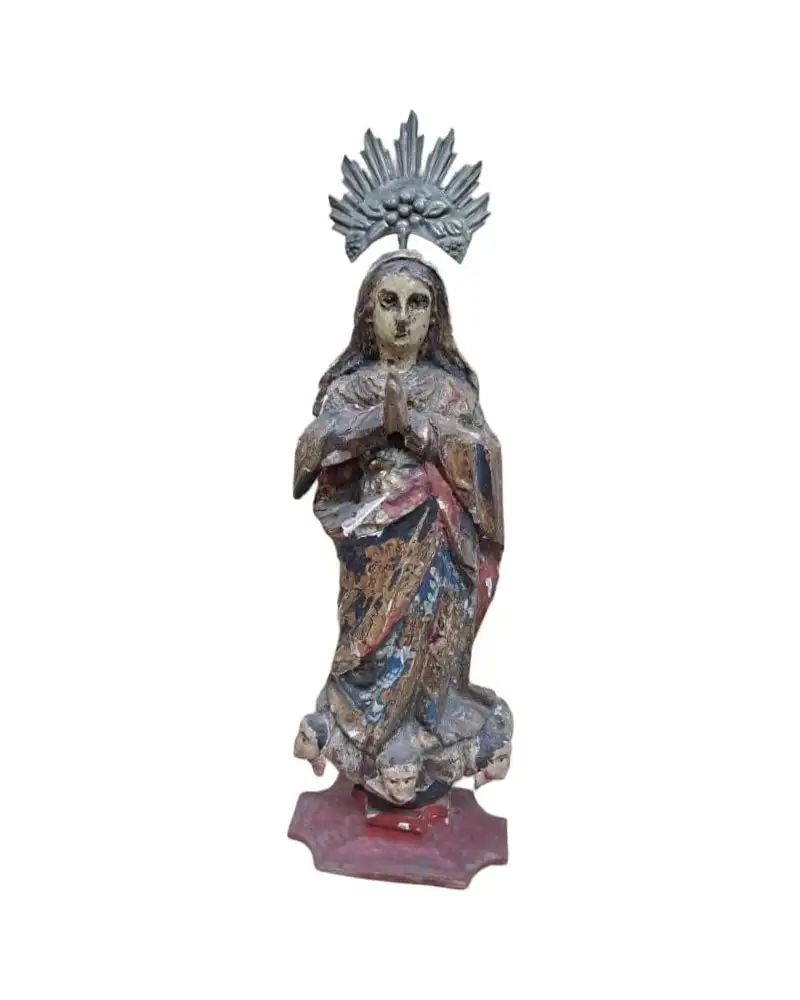 Virgen Inmaculada siglo XVIII, talla policromada con ojos de cristal