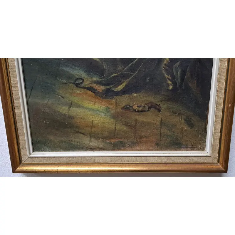 Óleo sobre lienzo, Pesca nocturna. Firmado M. Fradera, principios del siglo XX, Siglo XX · vista 4/12
