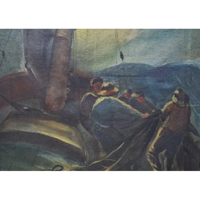 Óleo sobre lienzo, Pesca nocturna. Firmado M. Fradera, principios del siglo XX, Siglo XX · vista 6/12