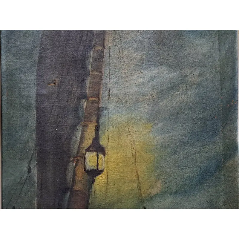 Óleo sobre lienzo, Pesca nocturna. Firmado M. Fradera, principios del siglo XX, Siglo XX · vista 7/12