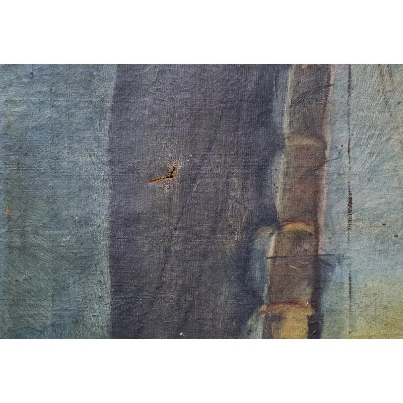 Óleo sobre lienzo, Pesca nocturna. Firmado M. Fradera, principios del siglo XX, Siglo XX · vista 8/12