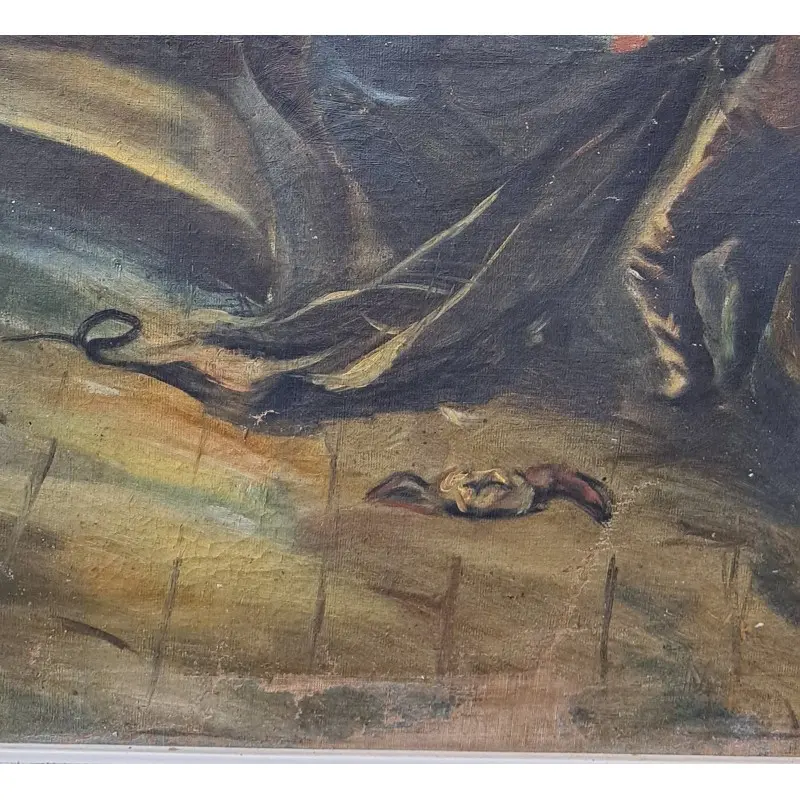 Óleo sobre lienzo, Pesca nocturna. Firmado M. Fradera, principios del siglo XX, Siglo XX · vista 9/12