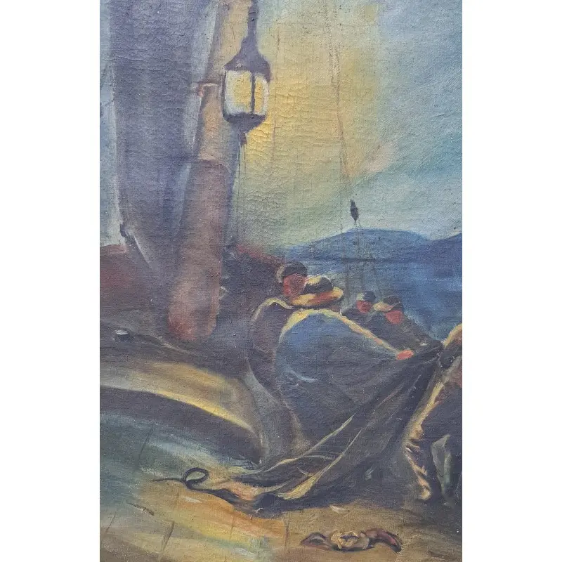 Óleo sobre lienzo, Pesca nocturna. Firmado M. Fradera, principios del siglo XX, Siglo XX · vista 10/12