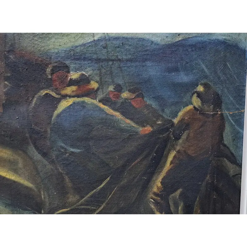 Óleo sobre lienzo, Pesca nocturna. Firmado M. Fradera, principios del siglo XX, Siglo XX · vista 12/12