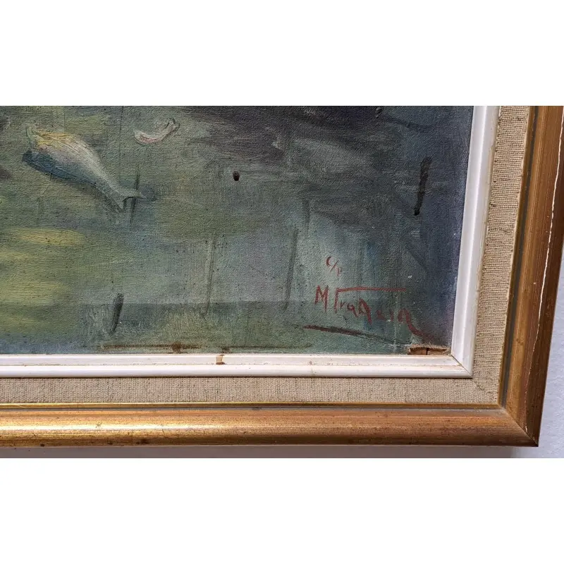 Óleo sobre lienzo, Pesca nocturna. Firmado M. Fradera, escuela catalana, Siglo XX · vista 3/11