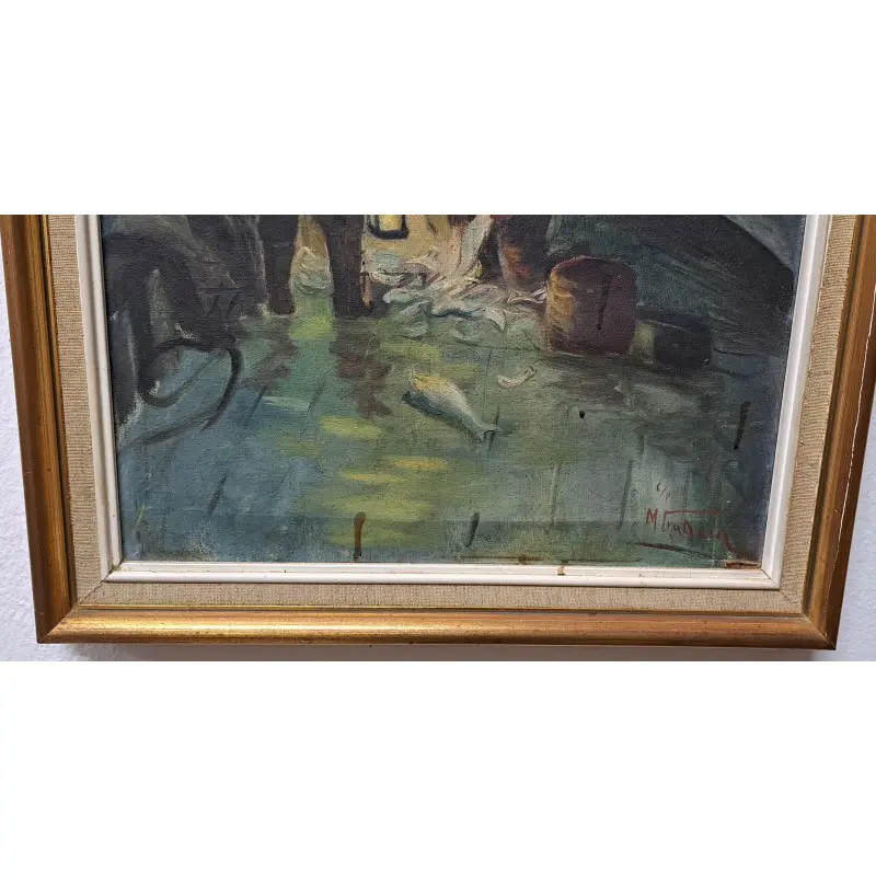 Óleo sobre lienzo, Pesca nocturna. Firmado M. Fradera, escuela catalana, Siglo XX · vista 6/11