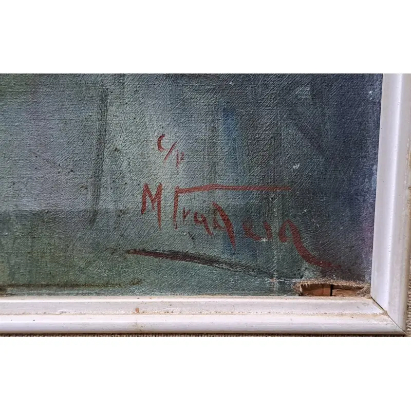 Óleo sobre lienzo, Pesca nocturna. Firmado M. Fradera, escuela catalana, Siglo XX · vista 10/11