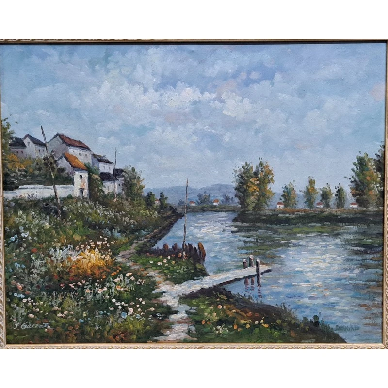 Óleo decorativo de J. Garrah. Gran colorido, siglo XX, Siglo XX
