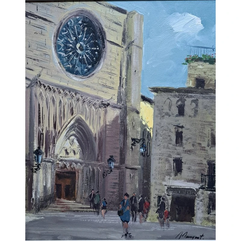 Óleo sobre tabla Albert Junyent Quinquer (1903-1976) iglesia del Pi Barcelona