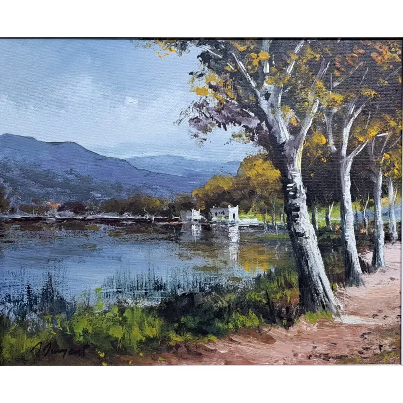 Óleo sobre tabla Albert Junyent Quinquer (1903-1976) Lago Bañolas