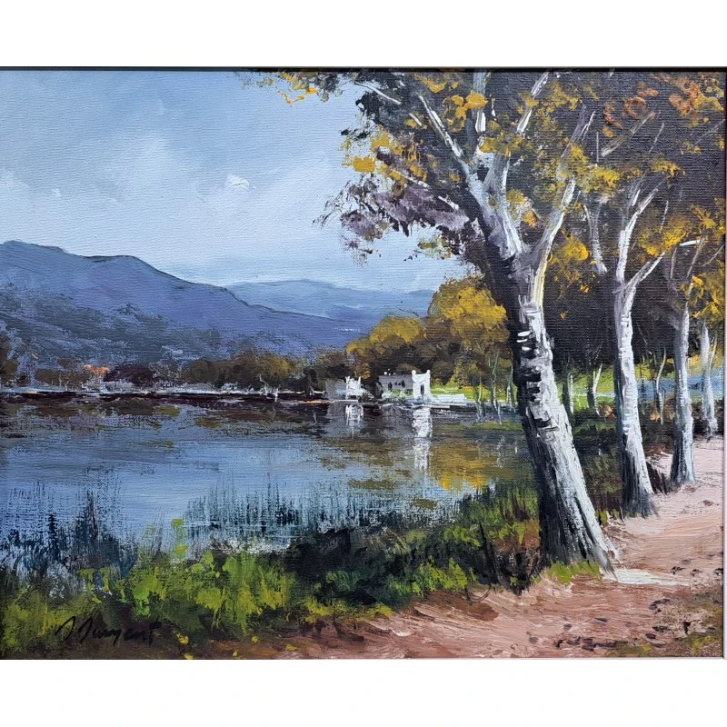 Óleo sobre tabla Albert Junyent Quinquer (1903-1976) Lago Bañolas