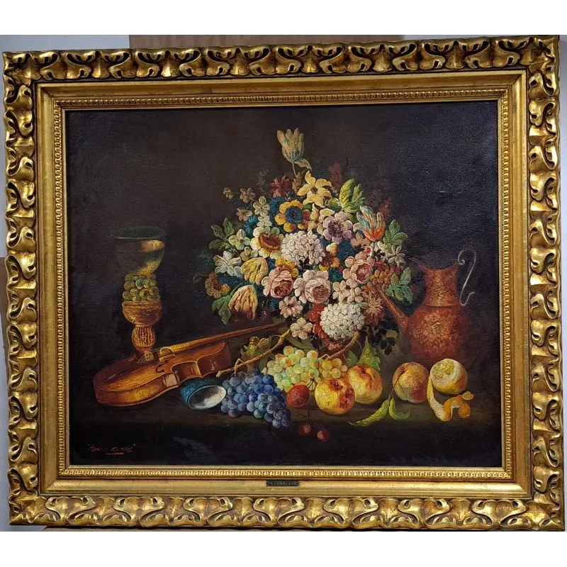 Gran Óleo sobre lienzo de Anselmo Ceballos, bodegón 106X123 cm