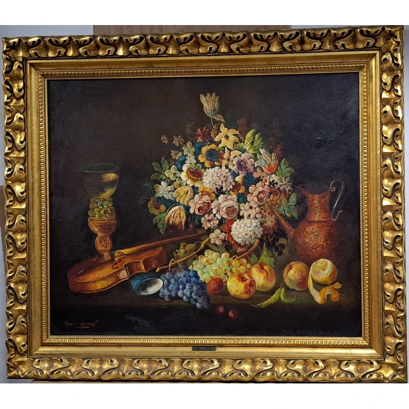 Gran Óleo sobre lienzo de Anselmo Ceballos, bodegón 106X123 cm