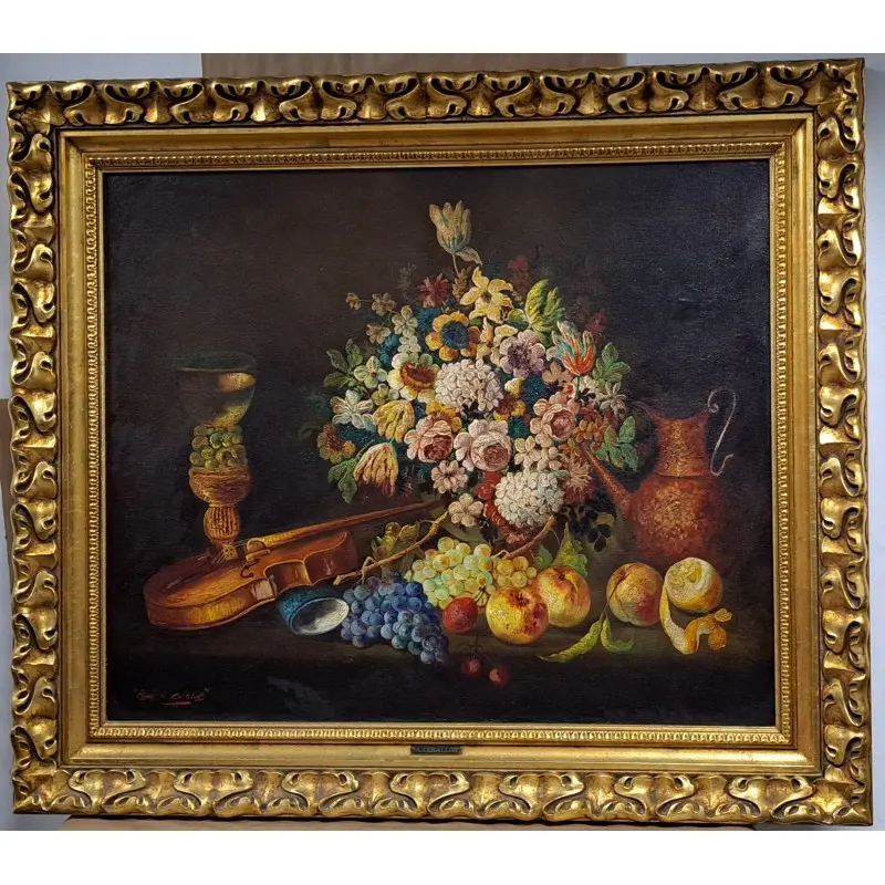 Gran Óleo sobre lienzo de Anselmo Ceballos, bodegón 106X123 cm · vista 8/8