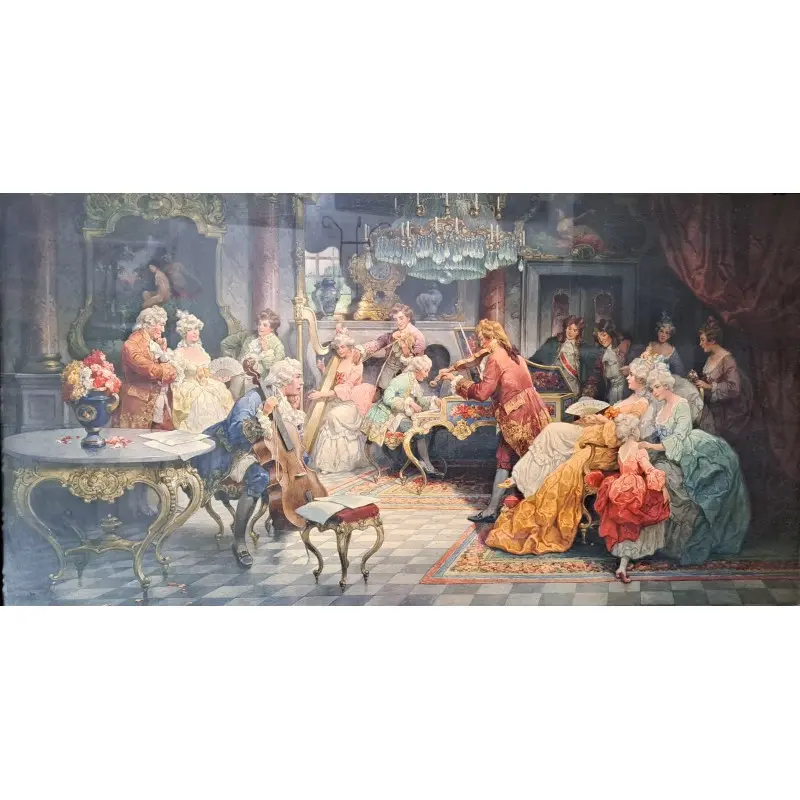 Gran litografía rococó 68,5 X 118 cm, decoración palaciega, Siglo XVIII · vista 2/11