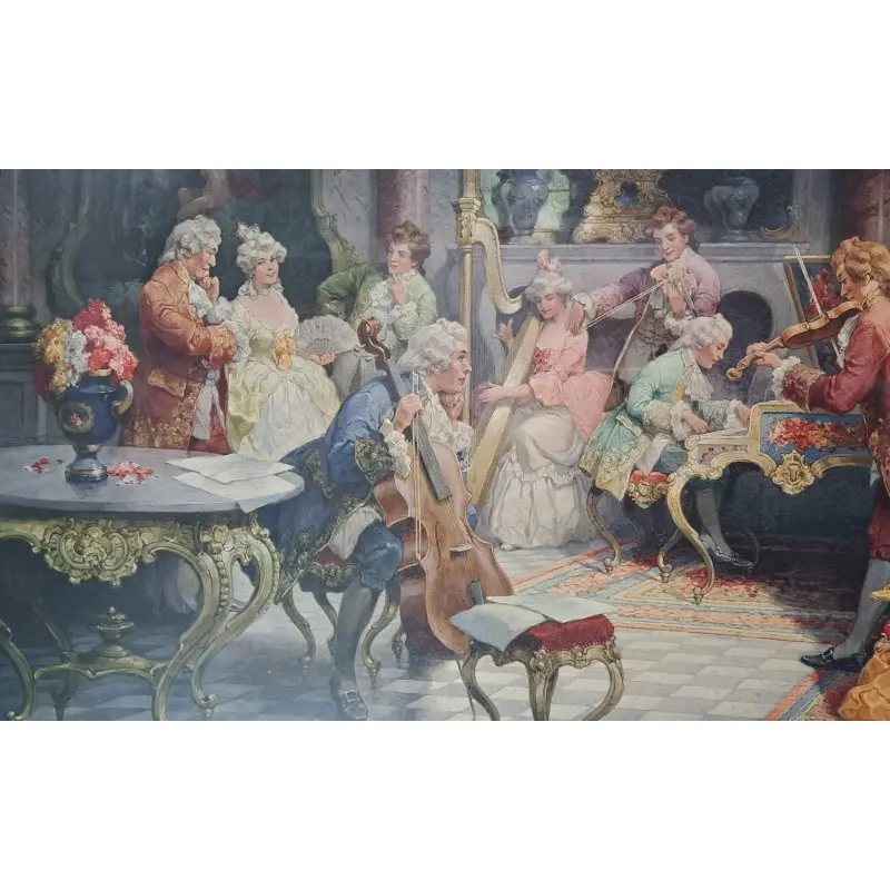 Gran litografía rococó 68,5 X 118 cm, decoración palaciega, Siglo XVIII · vista 4/11