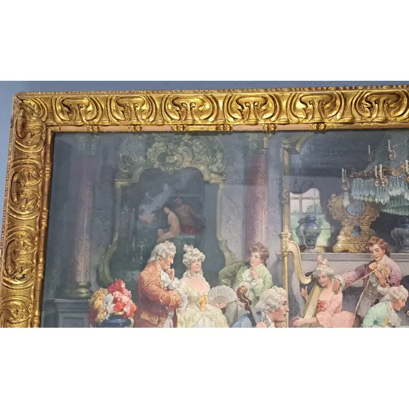 Gran litografía rococó 68,5 X 118 cm, decoración palaciega, Siglo XVIII · vista 5/11