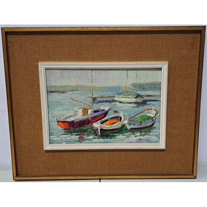 Marina de Eduard López, pintor Catalán del siglo XX, Oleo sobre lienzo año 1976, Siglo XX