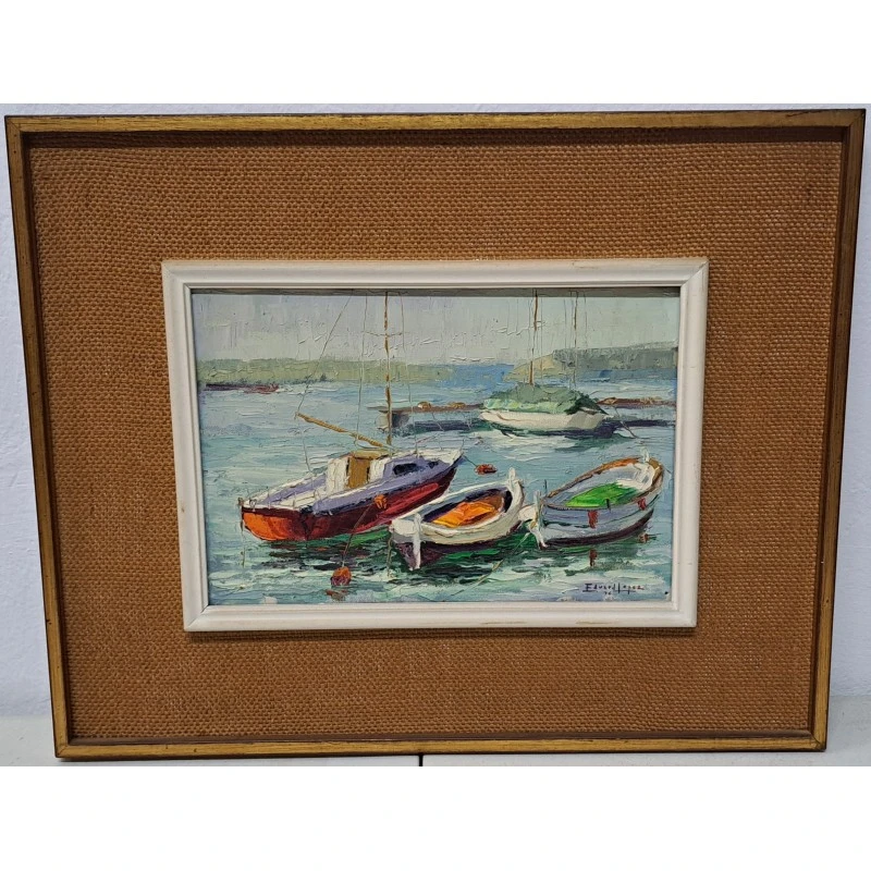 Marina de Eduard López, pintor Catalán del siglo XX, Oleo sobre lienzo año 1976, Siglo XX