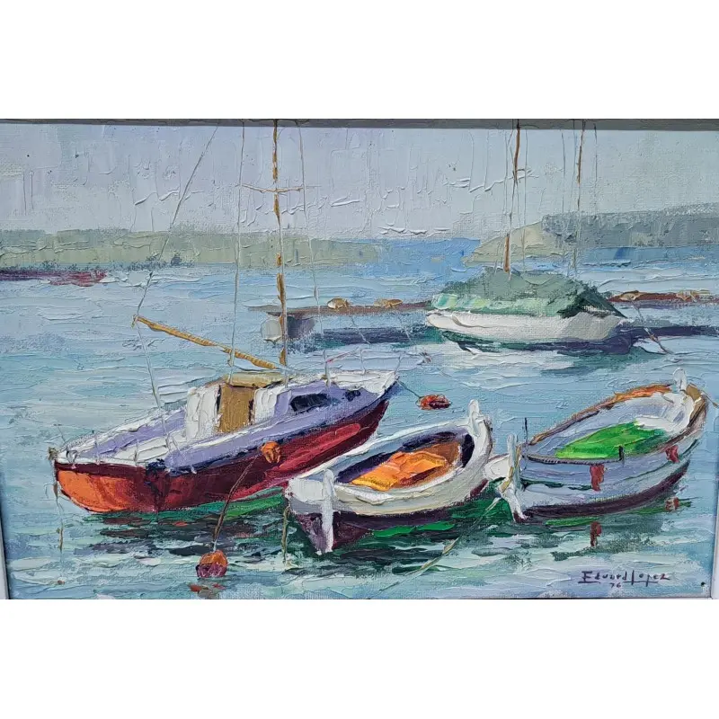 Marina de Eduard López, pintor Catalán del siglo XX, Oleo sobre lienzo año 1976, Siglo XX · vista 2/9