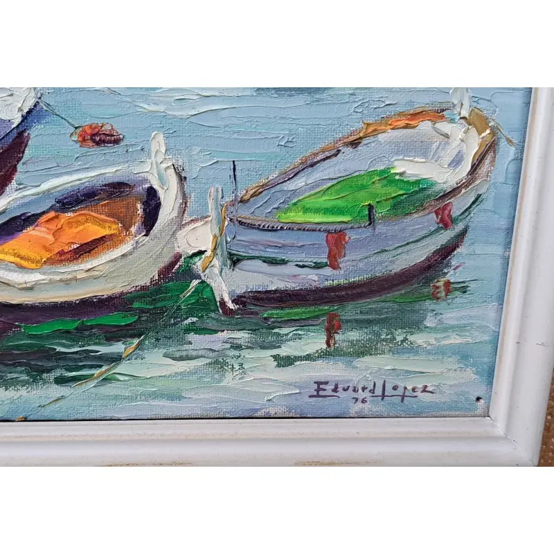 Marina de Eduard López, pintor Catalán del siglo XX, Oleo sobre lienzo año 1976, Siglo XX · vista 4/9