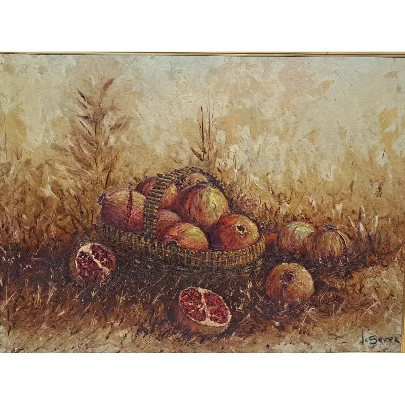 Oleo sobre lienzo, J. Serrat (cesta de granadas), pintor Catalán del siglo XX, Siglo XX · vista 2/8