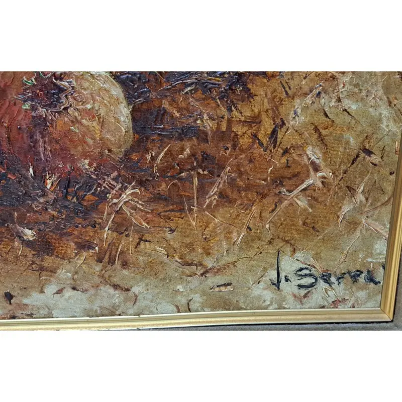Oleo sobre lienzo, J. Serrat (cesta de granadas), pintor Catalán del siglo XX, Siglo XX · vista 3/8